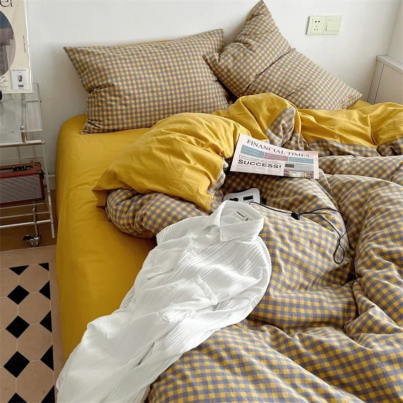 DecorBites™ Japanese Style Cotton Printed 4Pcs Bedding Set with Double-Sided Design