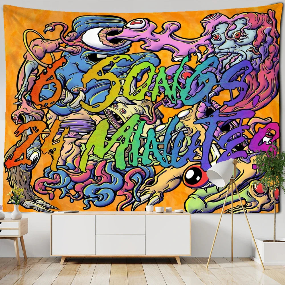 ديكور بايتس™ - نسيج نسائي كاواي، رسم توضيحي لفتاة أنمي، فن جمالي، ديكور سكن جامعي هيبي