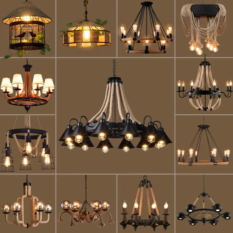 DecorBites™ Industrial Hemp Rope Pendant Light with Iron Lampshade