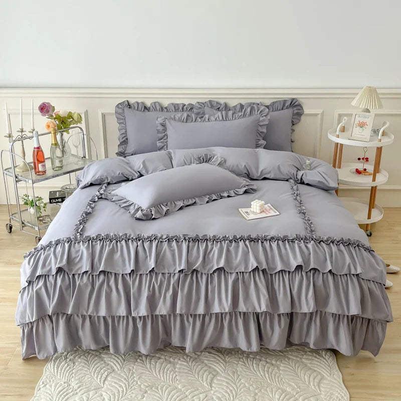 Decobites Lace Ruffle Princess Bedding Set with Bed Skirt & Pillowcases