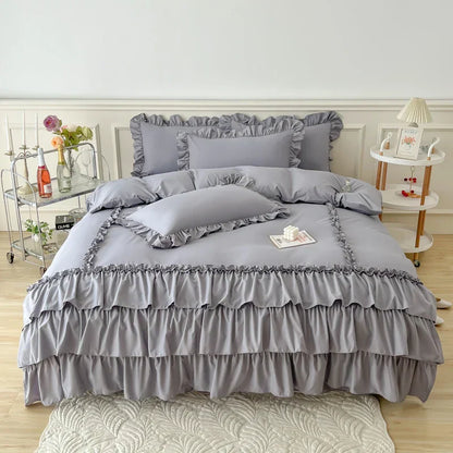 DecorBites™ Lace Ruffle Princess Bedding Set with Bed Skirt & Pillowcases