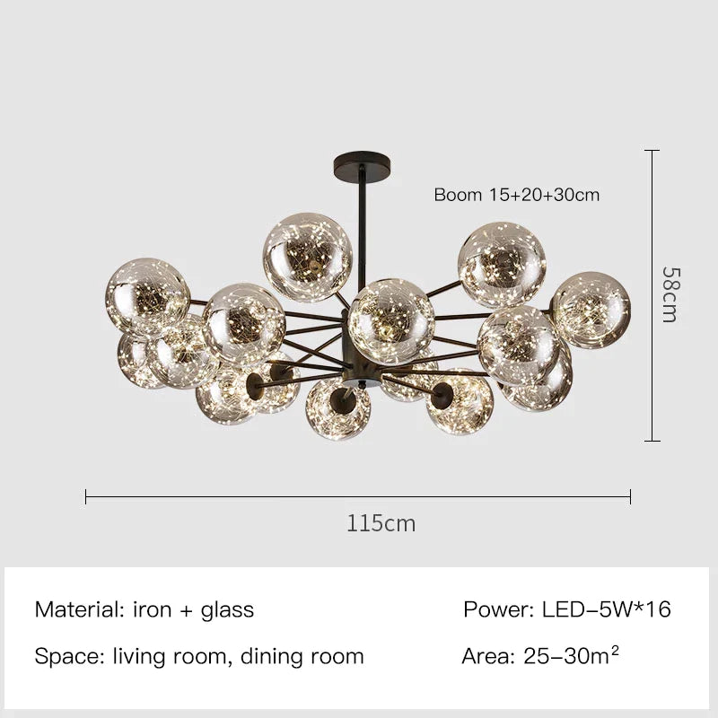 DecorBites™ Gold Star Glass Ball Pendant Light: Modern Nordic LED Chandelier for Home Décor