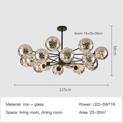 DecorBites™ Gold Star Glass Ball Pendant Light: Modern Nordic LED Chandelier for Home Décor