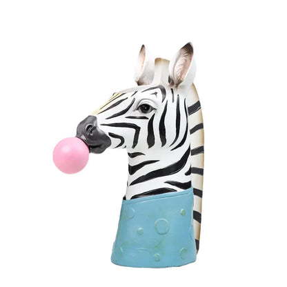 مزهرية نباتات عصارية من DecorBites™ تمثال نصفي لحيوان مطلي يدويًا من الراتنج مع فقاعات تنفخ على شكل زرافة/حمار وحشي/دب/باندا