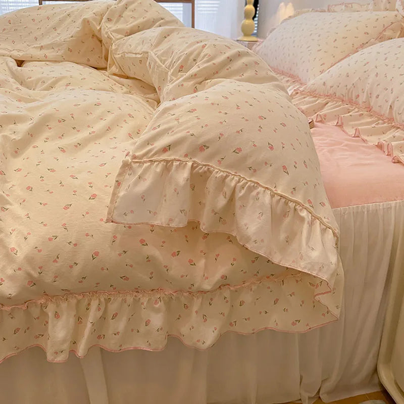 Juego de ropa de cama Decorbites™ Princesa Coreana con Estampado Floral en Algodón Lavado para Niñas