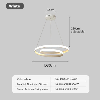 Lámpara Colgante LED Nórdica Diseño Minimalista de Doble Anillo Colores Negro y Blanco Luz Principal para Sala de Estar Dormitorio Comedor Villa