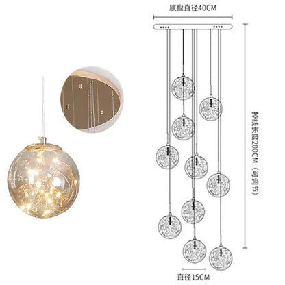 DecorBites™ Glass Chandelier: Gold LED Staircase Lighting, Minimalist Design
