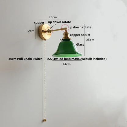 Decorbites™ Grünes Loft LED Wandlicht: Vintage Nachttischlampe, Oben Unten Drehbares Glas, Zugkettenschalter