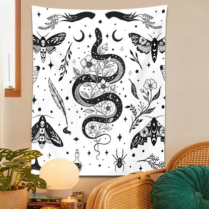 Decobites Moth Snake Psychedelic Tapestry Wall Hanging for Boho Home Decor