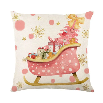 DecorBites™ Christmas Letter Print Linen Throw Pillow Cover for Holiday Home Decoration