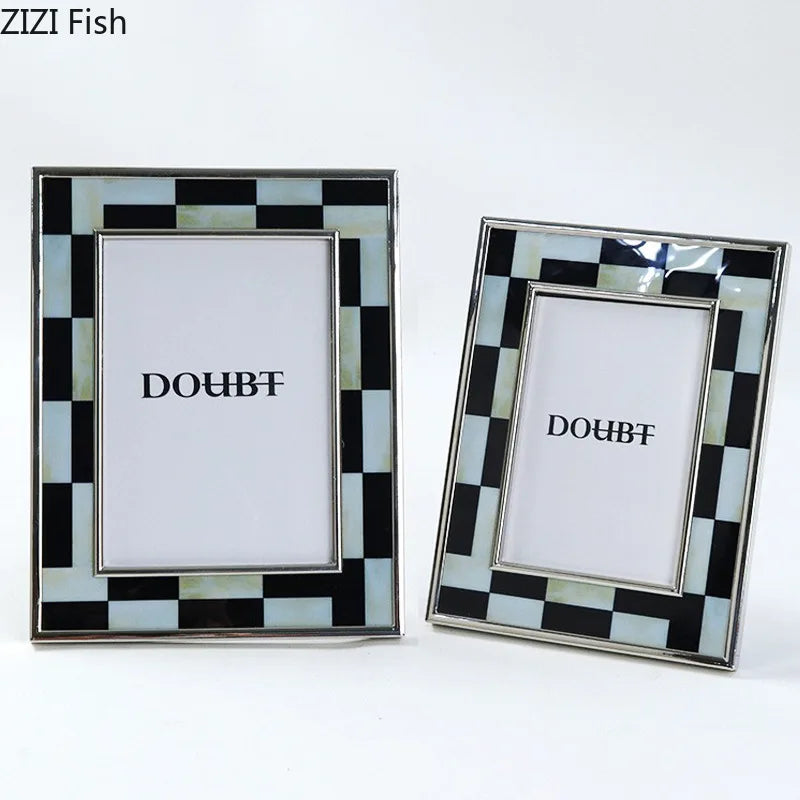 DecorBites™ Black White Plaid Metal Photo Frame Abstract Desktop Decoration Display Frames