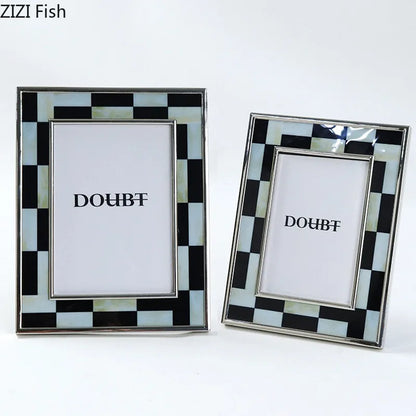 DecorBites™ Black White Plaid Metal Photo Frame Abstract Desktop Decoration Display Frames