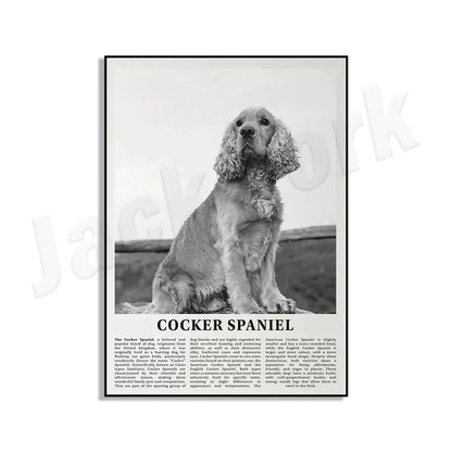 DecorBites™ Black & White Dog Breeds Poster: Greyhound, Cocker Spaniel, Akita, Malamute, Cattle Dog