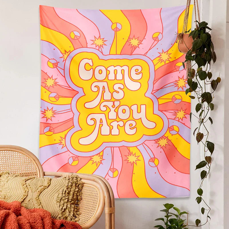 Decobites Retro Sun Rainbow Tapestry | Inspirational Psychedelic Wall Art for Vintage Home Décor