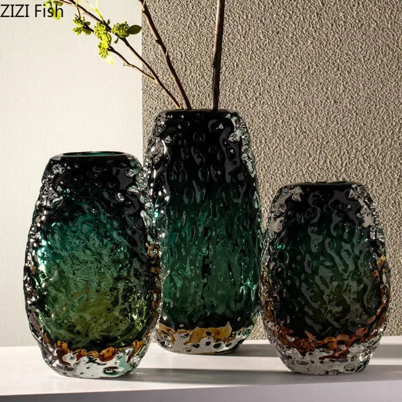 DecorBites™ Deep Green Glass Vase: Elegant Hydroponics Floral Table Decoration