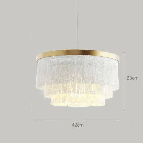 DecorBites™ Bohemian Gold Tiered Chandelier | White & Beige Cotton Thread Line | Girls Room Wedding Lighting