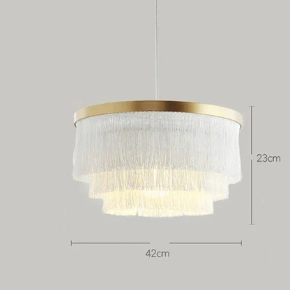 DecorBites™ Bohemian Gold Tiered Chandelier | White & Beige Cotton Thread Line | Girls Room Wedding Lighting