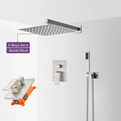 DecorBites™ Brushed Nickel Rainfall Shower Faucet Set Wall Mounted Control Valve