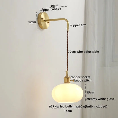 DecorBites™ Copper Ceramic LED Wall Light Pull Chain Switch Modern Bedroom Lamp
