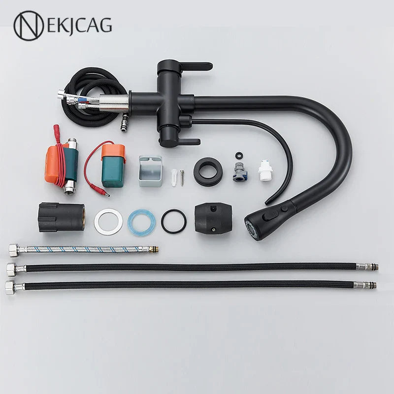 DecorBites™ Gourmet Pull Out Black Gold Kitchen Faucet with Sprayer Mixer Swivel Sink Tap