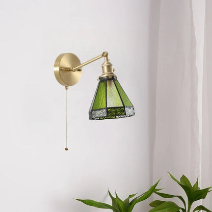 DecorBites™ Green Glass LED Wall Sconce, Pull Chain Switch, for Bedside, Bathroom, Living Room