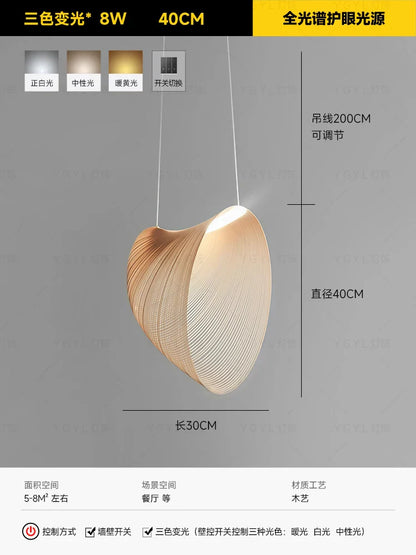 Italian Wabi-Sabi Wood Pendant Light in Yellow Iron