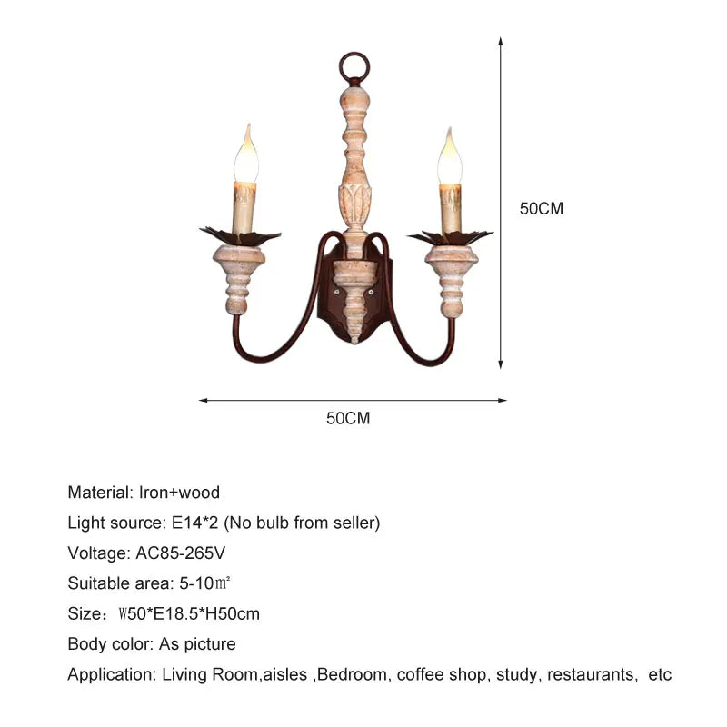 DecorBites™ Double Head French Wall Lamp Solid Wood Iron Sconce