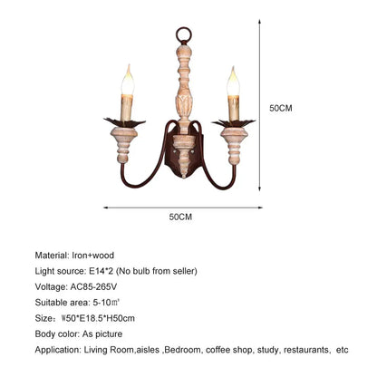 DecorBites™ Double Head French Wall Lamp Solid Wood Iron Sconce