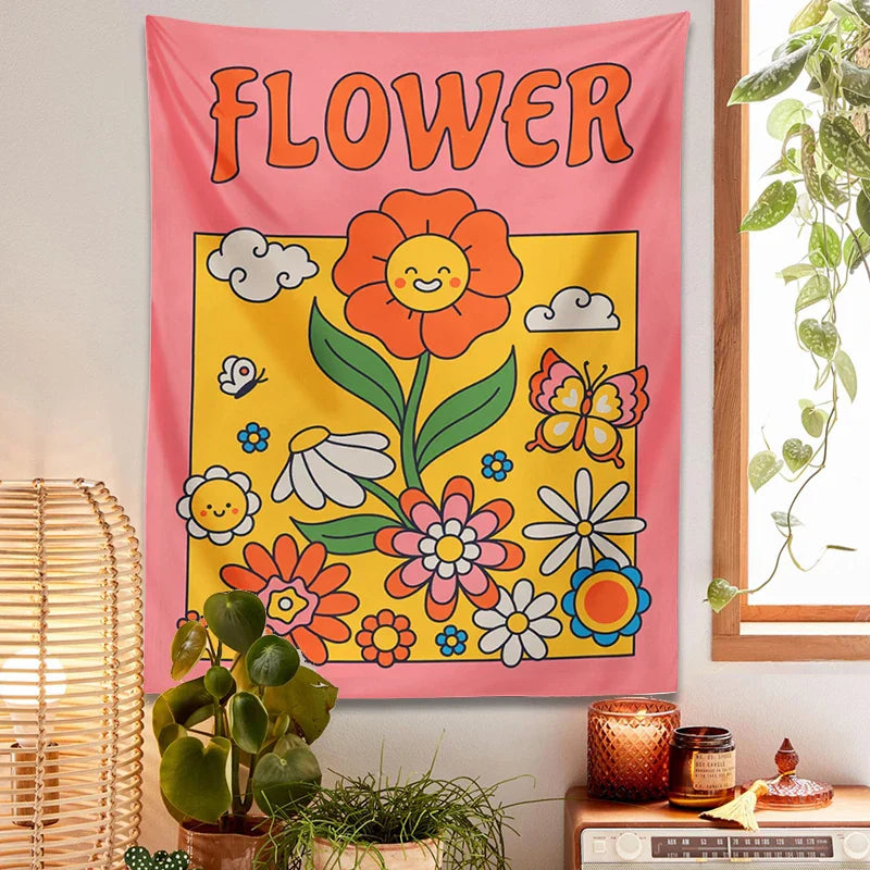 Decobites Psychedelic Flower Sunset Tapestry Wall Hanging - Stay Groovy Room Decor