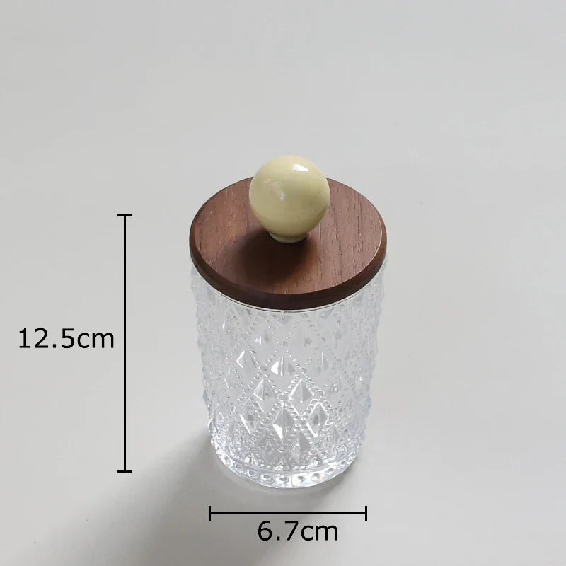Decorbites™ Bunte Keramik-Kugeln-Glasdose mit Walnussholzdeckel für die Aufbewahrung von Ohrringen & Schmuck