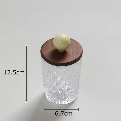 Decorbites™ Bunte Keramik-Kugeln-Glasdose mit Walnussholzdeckel für die Aufbewahrung von Ohrringen & Schmuck