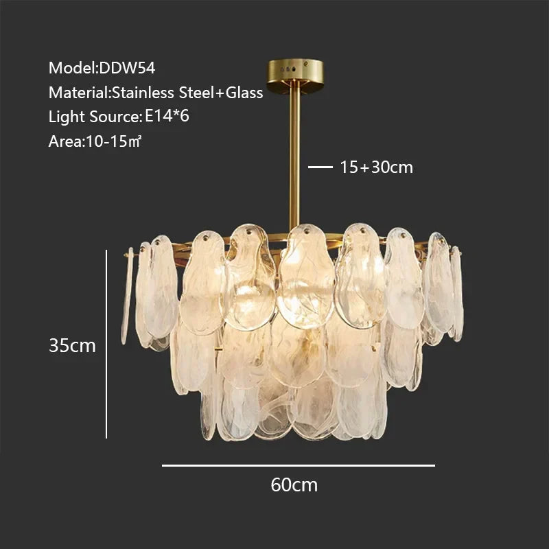 DecorBites™ Cloudy Glass Chandeliers: Modern LED Lustre Indoor Lighting for Living Room Décor