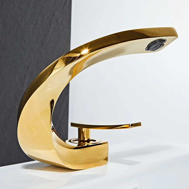 DecorBites™ Gold Bathroom Faucet | Deck Mounted Sink Tap | Hot and Cold Basin Mixer