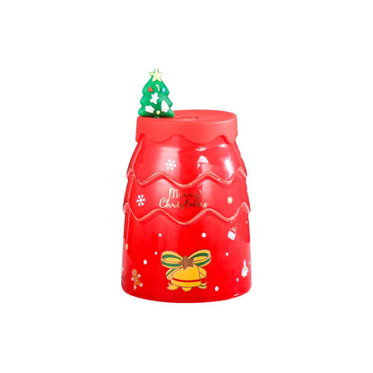DecorBites™ Christmas Tree Ceramic Mug with Lid Straw for XMAS Gift