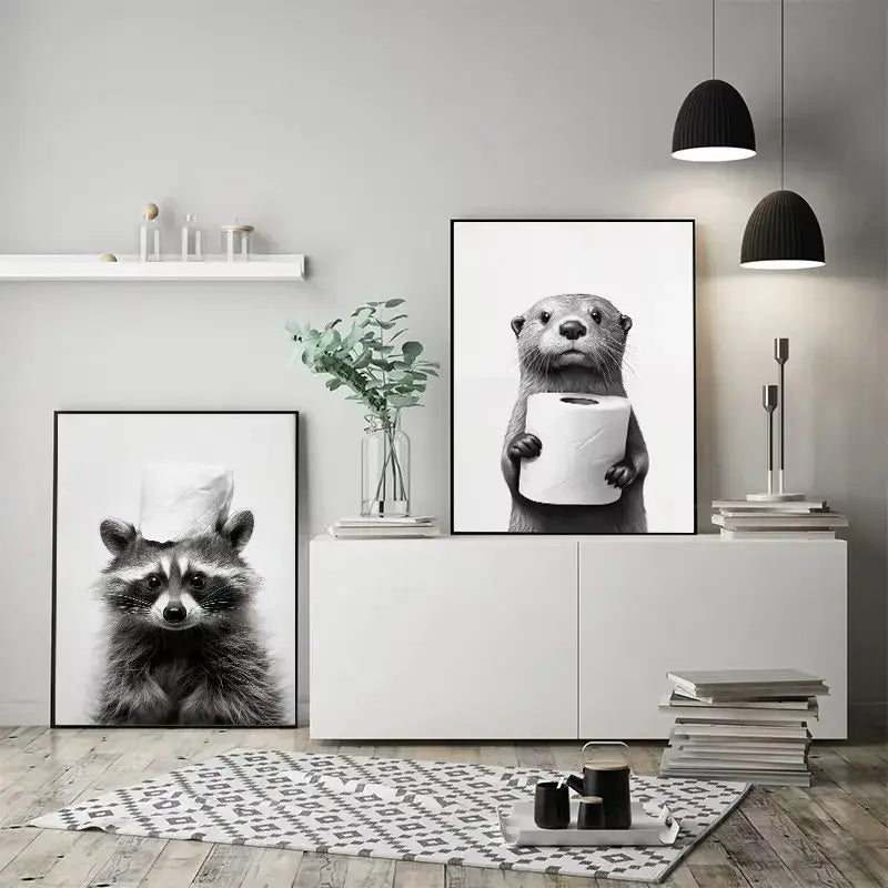 DecorBites™ Cute Animals Canvas Wall Art for Bathroom