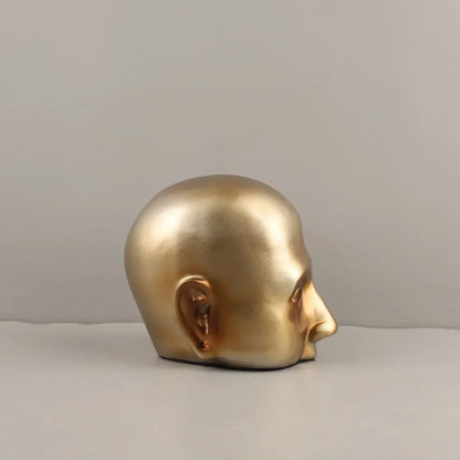 DecorBites™ Escultura de resina de medio rostro Golden Head, retrato abstracto, figura decorativa para el hogar