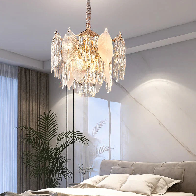 DecorBites™ Crystal Leaves Chandelier: Elegant Postmodern Lighting for Living Room, Dining Room, Bedroom