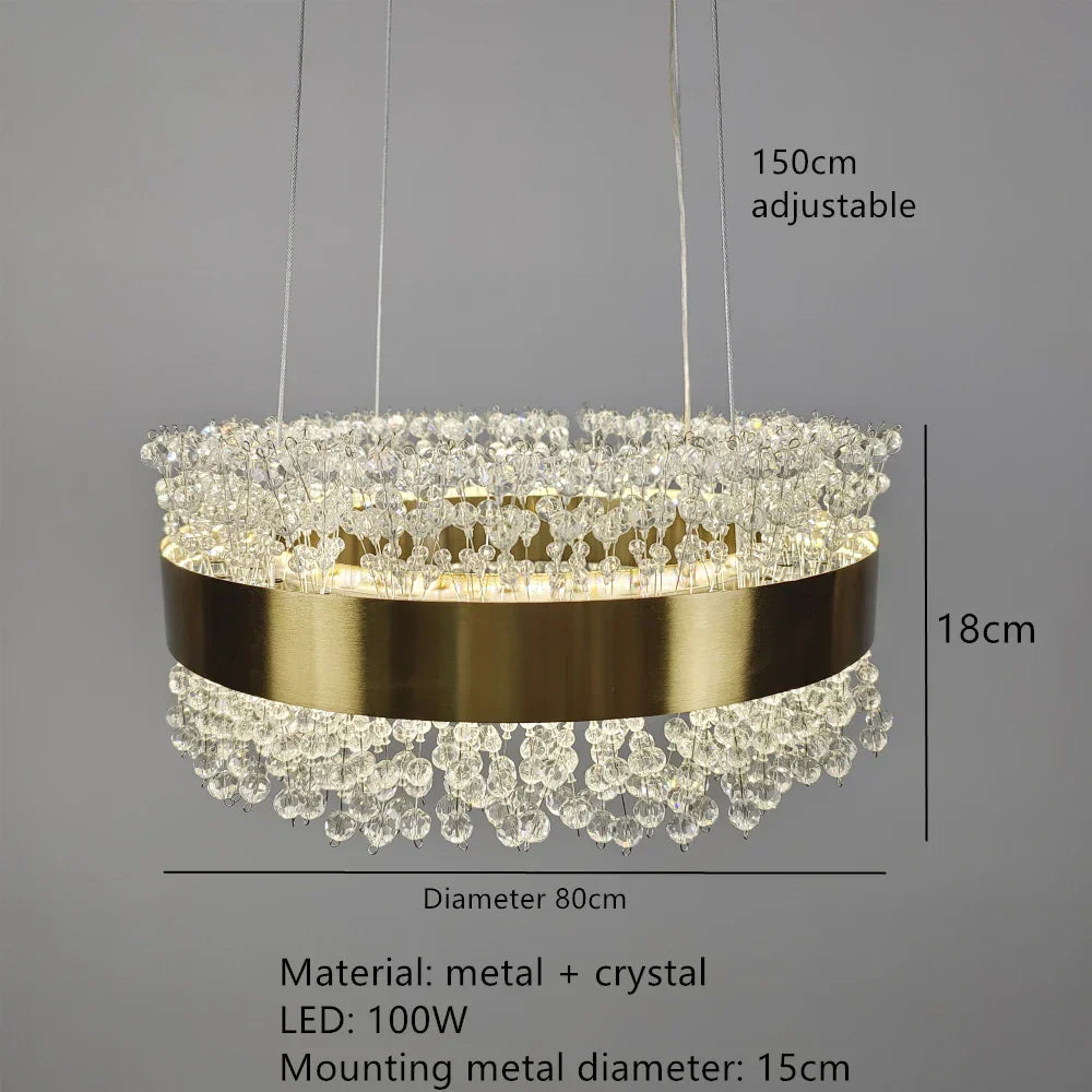 Lámpara de araña LED DecorBites™ de metal dorado: Iluminación moderna de cristal para sala de estar, comedor y dormitorio.