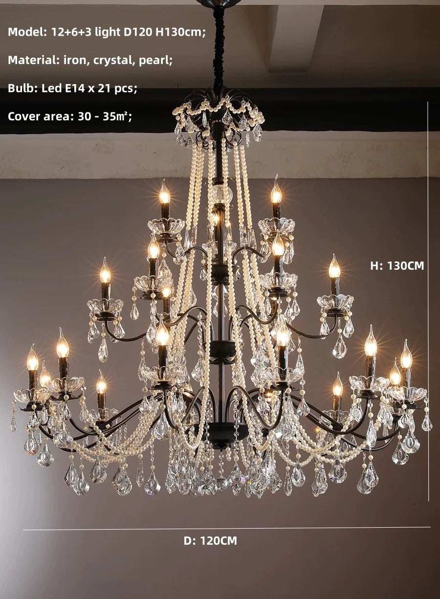 DecorBites™ Black Crystal Chandelier Foyer Pendant Lights for Art Decor Luminarias
