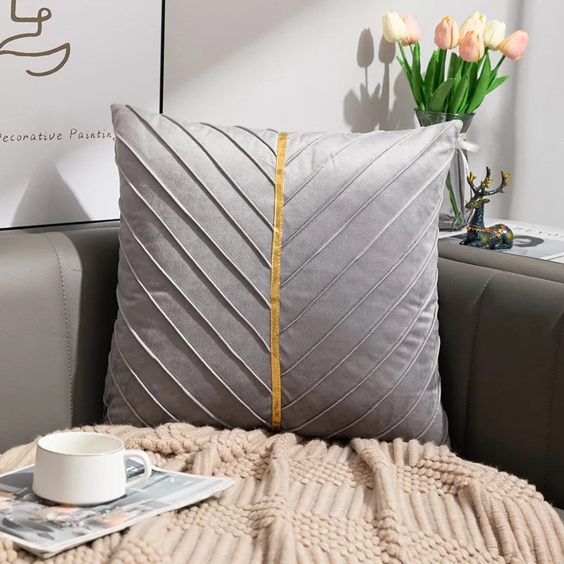 DecorBites™ Golden Velvet Patchwork Cushion Cover for Sofa Decor