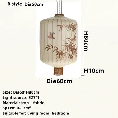 DecorBites™ Handmade Japanese Lantern Painting Pendant Lamp Fabric Chandelier