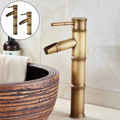 Antique Brass Bathroom Faucet Hot Cold Water Sink Mixer Tap  Bamboo Shape Single Handle Basin Faucet Torneiras Do Banheiro