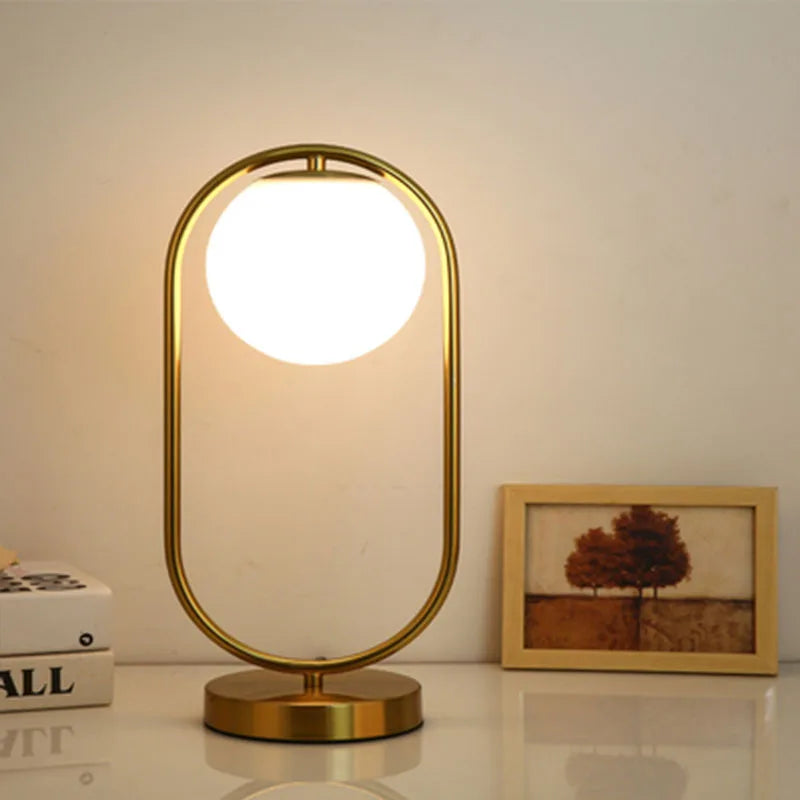 DecorBites™ LED Brass Glass Table Lamp for Bedside Reading Desk - Modern Round Ring Design