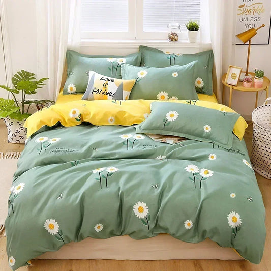 Daisy Print Bedding Set King/Queen Size by Decobites - Cozy & Durable