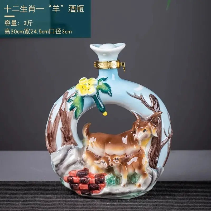 Decorbites™ Jingdezhen-Porzellan-Weinflaschen-Skulptur Geschenk Chinesisches Zodiac 3kg