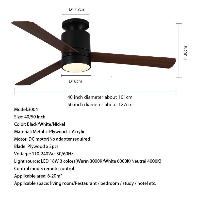 مروحة سقف DecorBites™ LED مقاس 40 بوصة مع جهاز تحكم عن بعد - تصميم شفرة الخشب الرقائقي الحديث