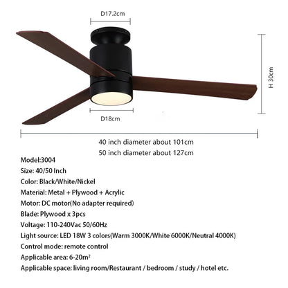 مروحة سقف DecorBites™ LED مقاس 40 بوصة مع جهاز تحكم عن بعد - تصميم شفرة الخشب الرقائقي الحديث