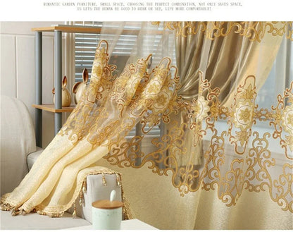 DecorBites™ Jacquard Light Brown Blackout Curtains - Luxury Shading Window Valance for Living Room & Bedroom