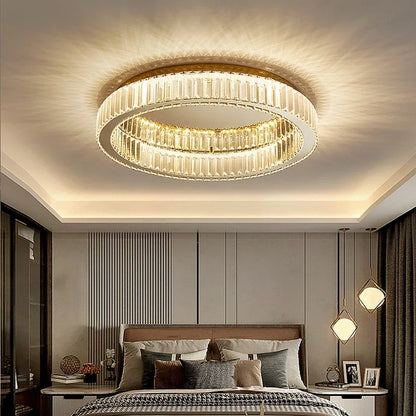DecorBites™ Gold Crystal Ceiling Light Ring LED - Modern Luxury Indoor Home Lighting