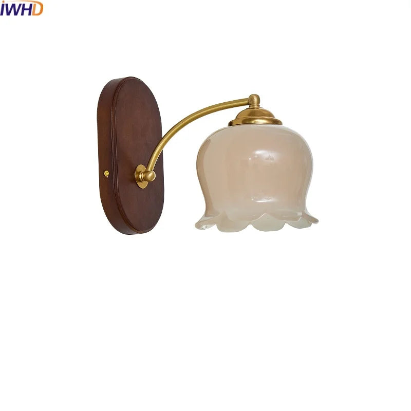 DecorBites™ LED Japanese Style Wall Lights Copper Wood Bedside Lamp for Home Bedroom